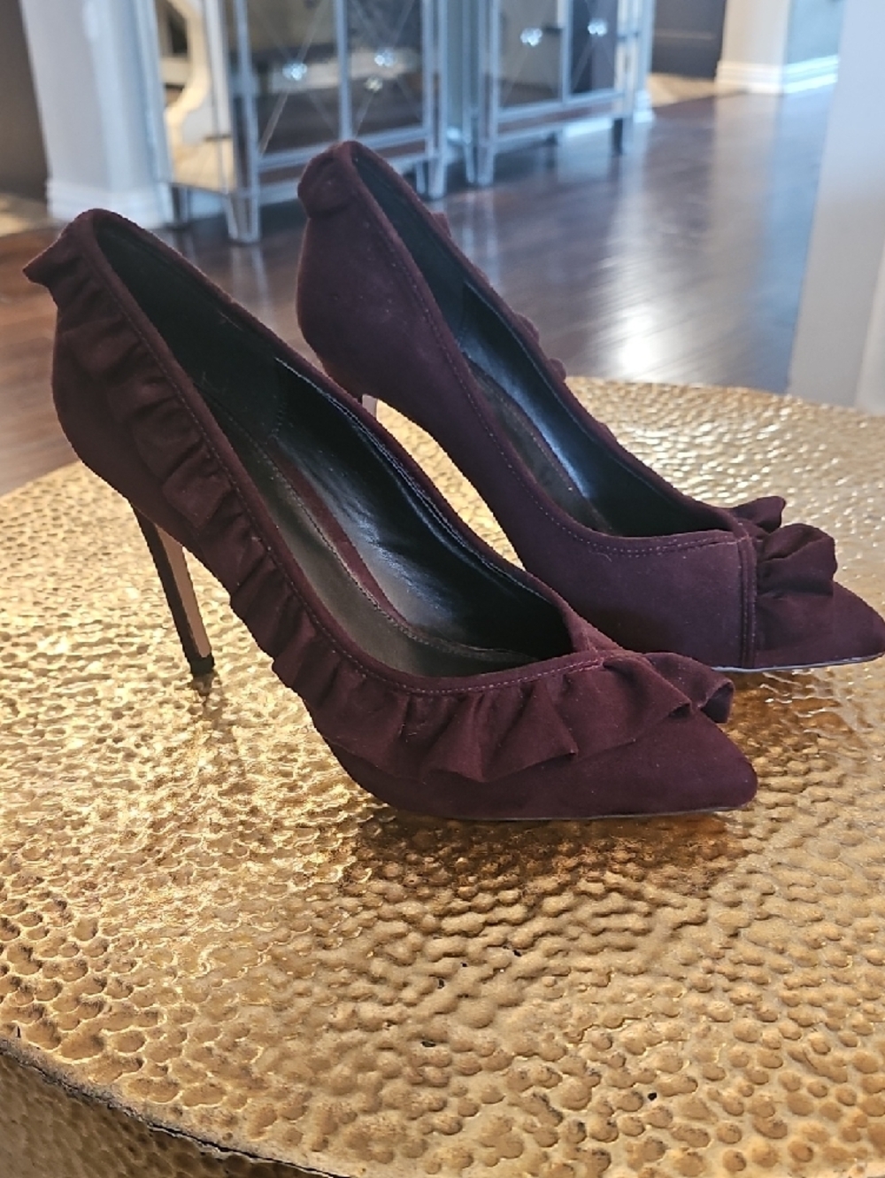 BCBGeneration Plum Ruffle Pointed-Toe Pumps - Picture 3 of 5
